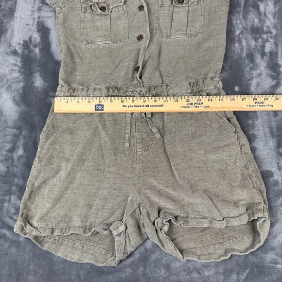 C&C California Size S Womens Green 1/2 Button Short Sleeve Chic Linen Romper - Picture 5 of 8